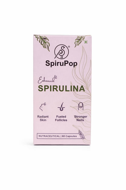 SpiruPop Spirulina Capsules for Women Hair Care | With Biotin, Zinc & Vitamin E | Natural Antioxidant Supplement for Stronger, Healthier Hair | Vegan, Non-GMO, Gluten Free | 60 Capsules