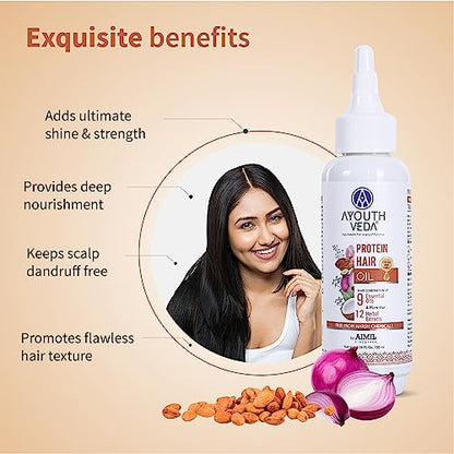 Ayouthveda Protein Hair Oil For Healthy Hair | Blend of Essential Oil & 12 Herbal Extracts | Strengthen The Roots & Makes Hair Shiny | A Non Sticky Formula For Dandruff Control (Pack of 1-100ml)