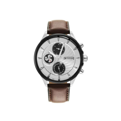 Titan Regalia Maritime White Dial Quartz Multifunction Leather Strap Wa- image 3