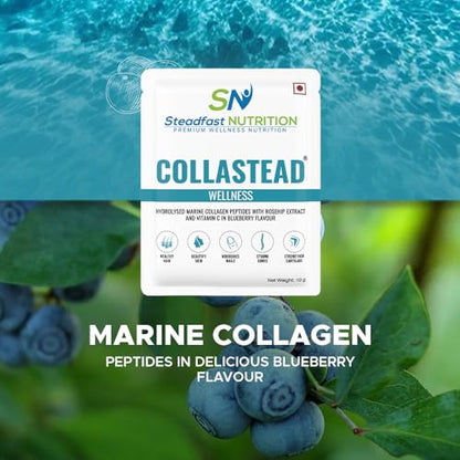 Steadfast Nutrition Collastead Collagen Powder | Natural Marine Collagen Supplements | Boost Skin, Hair, Bones, Nail Health with Pure Collagen Peptides | Fruit Punch Flavour, 300g | 30 Sachets