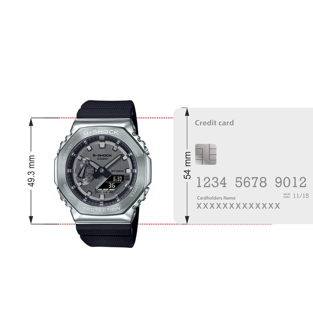Casio G-Shock GM-2100-1ADR Silver Analog-Digital Dial Black Resin Strap Men's Watch Shock and 200M Water Resistant G1159