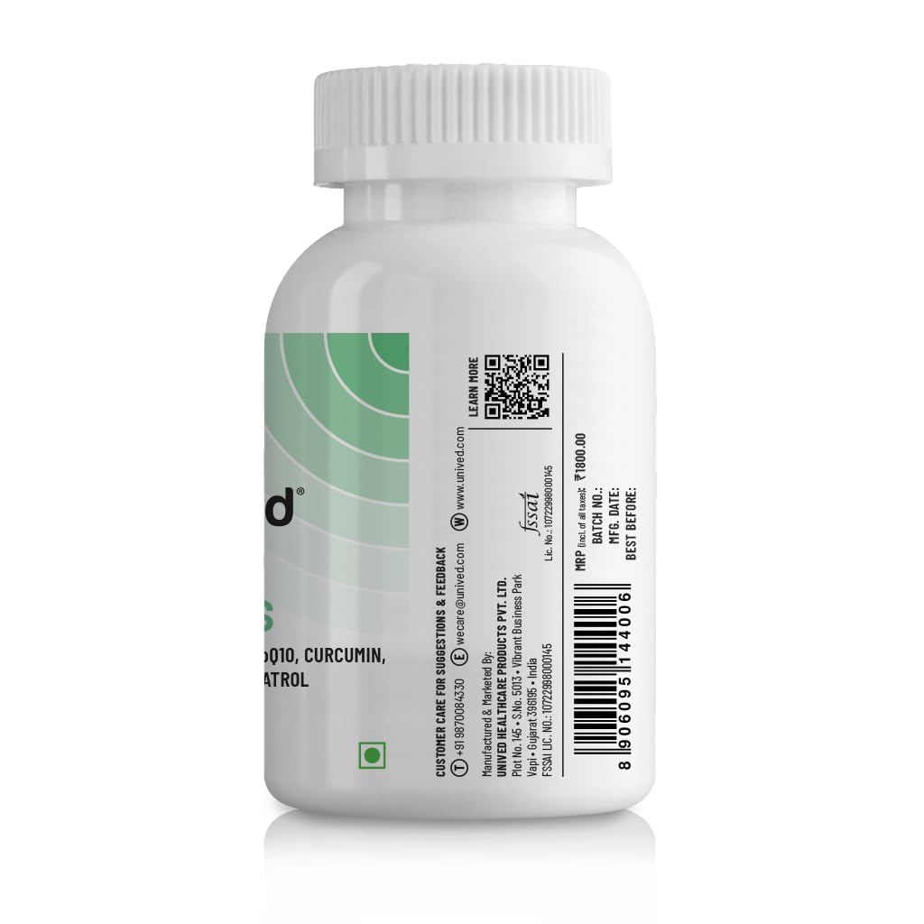 Unived Advanced nutrients With Carorite™ (Carotenoid complex), Coenzyme Q10, Curcumin, Trans-resveratrol, Choline & L-taurine | Advanced formula to support healthy aging | 60 Vegan Capsules
