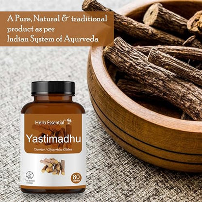 Herb Essential Yashtimadhu Tablets, 500 mg, 60 Tablets | Licorice | For Respiratory & Gastric Wellness