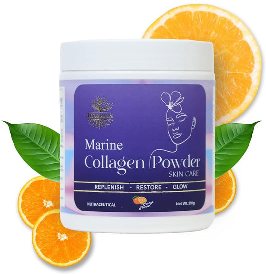 Nutrivana Marine Collagen Powder for Women & Men | Hydrolyzed Collagen Supplements with High Protein for Skin with Vitamin C & Biotin, Collagen Peptides | For Glowing, Youthful Skin | Orange Flavour (210g)
