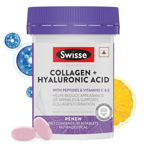 Swisse Collagen+ Hyaluronic Acid with Peptides, Vitamin C & E to Boost Skin Repair & Regeneration For Youthful & Radiant Skin - 30 Tablets (One Tablet Per Serving For Both Men & Women) Australia’s No.1 Beauty Nutrition Brand