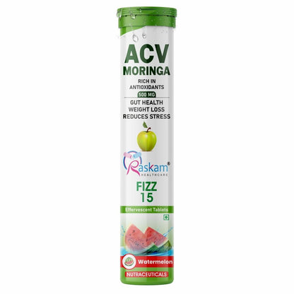 ACV + Moringa 500mg Effervescent Tablets – Watermelon, 15 Tablets, No Added Sugar