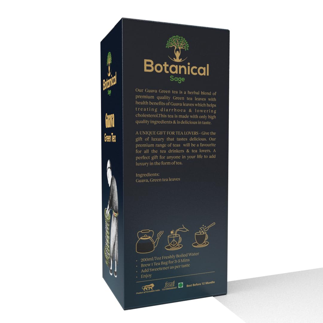 Botanical Sage- Guava Green tea 30 Pyramid Tea Bags | Relieves Stress | Controls Diabetes | Loose Leaf | Luxury Tea