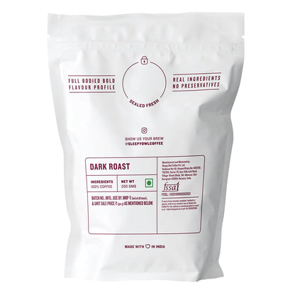 Sleepy Owl Dark Roast Ground Coffee | Fine Grind Coffee | Suitable for Moka Pot, Home Espresso brewing | 100% Arabica | Freshly Roasted & Ground | 250g | Directly Sourced From Chikmagalur