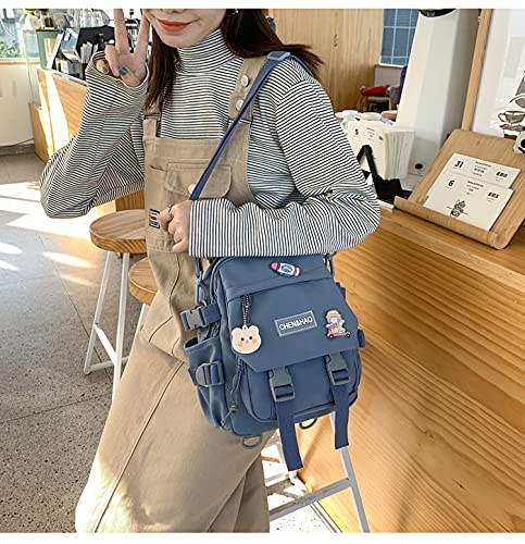 PEXIZUAN kawaii backpack girl school bag waterproof nylon with kawaii pendant cute pin mini backpack, Blue, 35(cm)*28 (cm)*13 (cm), Cute