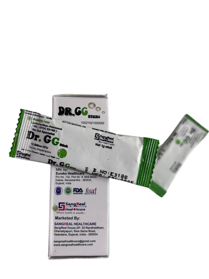 DR GG - Pack of 10 Probiotic sticks of 1g each. Lactobacillus Rhmnosus GG. Ice Vanilla flavor. Orally dispersible. Gluten & Sugar free.