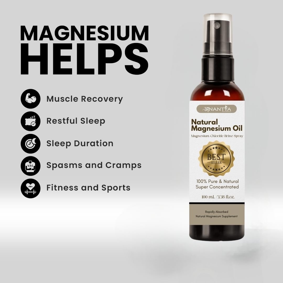 Anantya Natural Magnesium Oil Spray 100ml | Topical Magnesium Oil for Pain Relief & Muscle Recovery, feet, Sleep Support