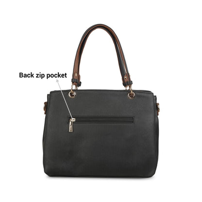 Metro Women Black Faux Leather Handbag with Detachable Sling (66-7852)