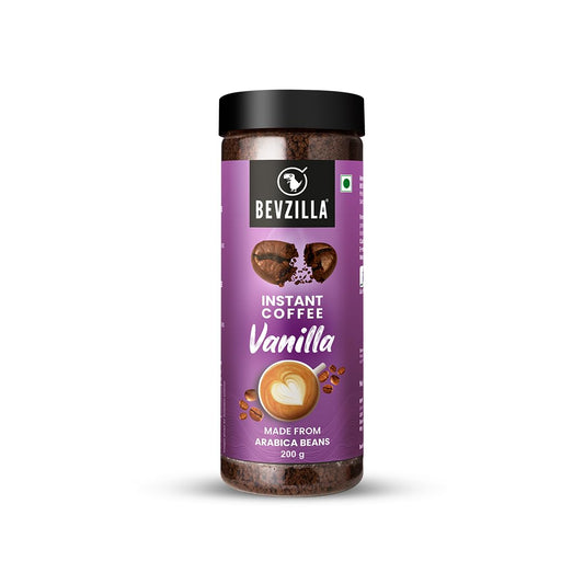 Bevzilla 200 Gram Vanilla Flavoured Instant Coffee Powder Jar | Make 100 Cups | Arabica Coffee | Best for Espresso, Latte & Cappucino | Hot & Cold Brew