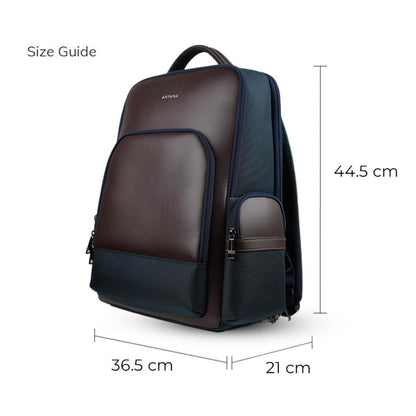 AETHON | Krossover 15.6-Inch Laptop Backpack | Water-Resistant with Multiple Pockets for Office, Travel | Shoulder Bag Made with Vegan Microfiber Leather (BLUE + BROWN)