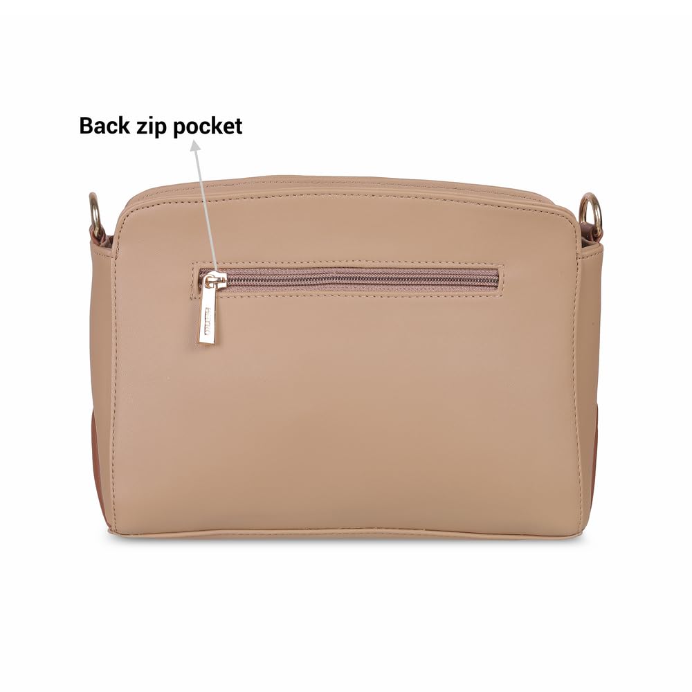 Metro Women Beige Faux Leather Premium Zipper Casual Sling Bag For Women (66-60)