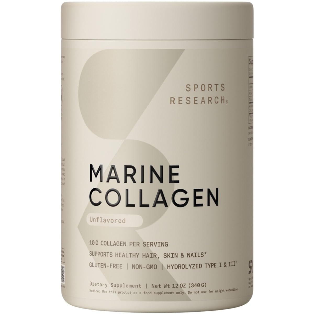 Sports Research Marine Collagen Peptides Powder|Pescatarian Friendly, Keto Certified & Non-Gmo Verified - Easy To Mix In Water Or Juice! (12Oz Bottle), 1 count, 34 servings