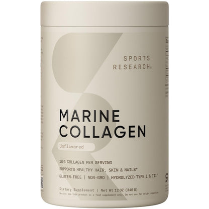 Sports Research Marine Collagen Peptides Powder|Pescatarian Friendly, Keto Certified & Non-Gmo Verified - Easy To Mix In Water Or Juice! (12Oz Bottle), 1 count, 34 servings