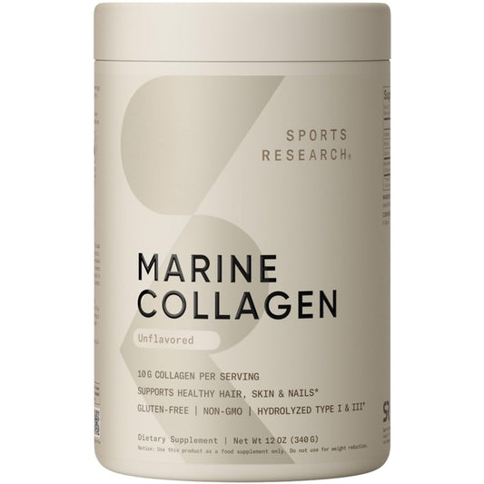 Sports Research Marine Collagen Peptides Powder|Pescatarian Friendly, Keto Certified & Non-Gmo Verified - Easy To Mix In Water Or Juice! (12Oz Bottle), 1 count, 34 servings