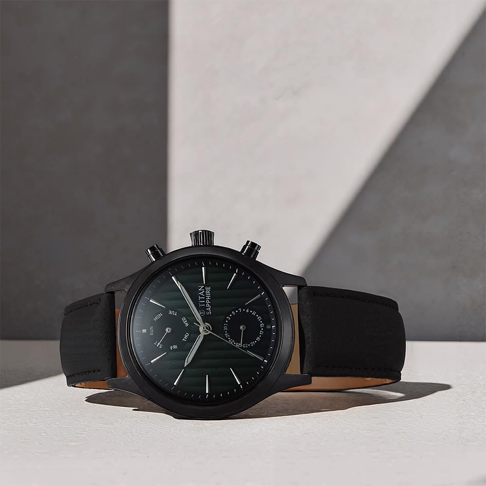 Titan Sapphire Multifunction Quartz Analog with Day and Date Green Dial- image 4