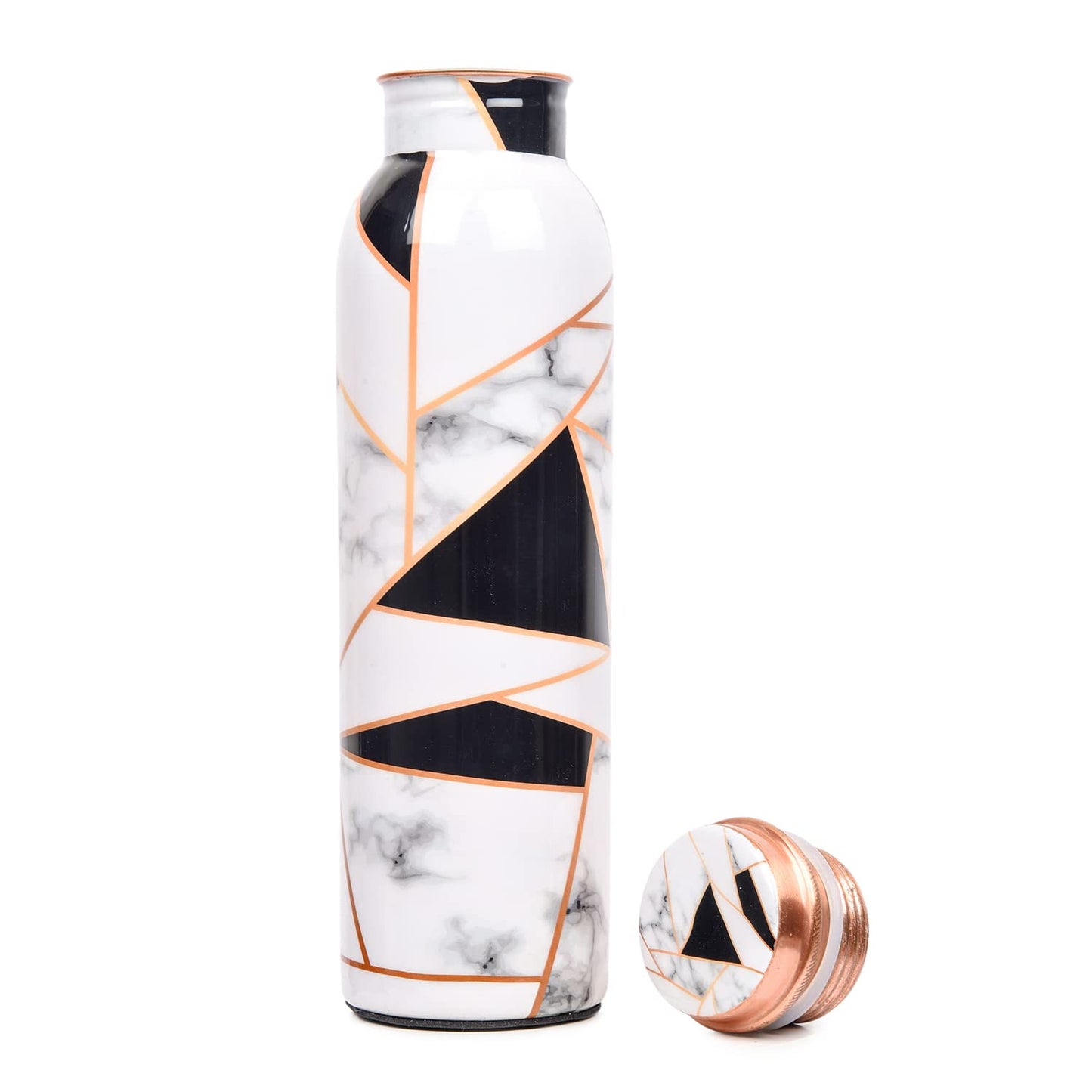 Tuwel Copper Water Bottle 1 litre - Printed Copper Bottle With Advanced Leak Proof- Water Bottles Copper With Health Benefits (99% Pure Copper - Lab Tested) -White Triangle