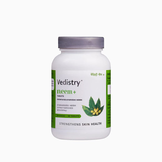 Vedistry Neem+ Tablets | Promotes Skin Health | Control Acne, dark spot & Blemishes | Natural Blood Purifier (60 Tablets in one bottle)