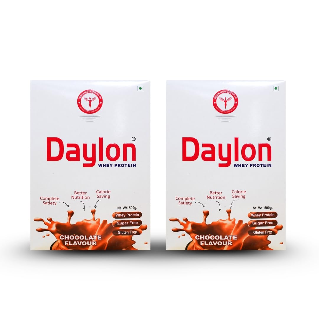 DAYLON HEALTH CARE Whey Protein Chocolate Flavour, Sugar Free, Gluten Free, 500g, 2 Pack