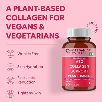 Carbamide Forte 100% Veg Collagen Builder, 90 Tablets | Plant Based Collagen Support Supplement for Skin & Hair