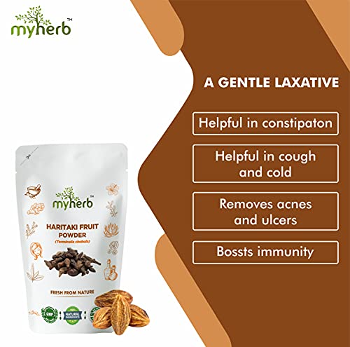 MYHERB 100% Natural Organic Haritaki Powder || 227 Gm/0.5 Lbs || Terminalia Chebula || Ayurvedic Herb || Support Healthy Elimination || For Men & Women-