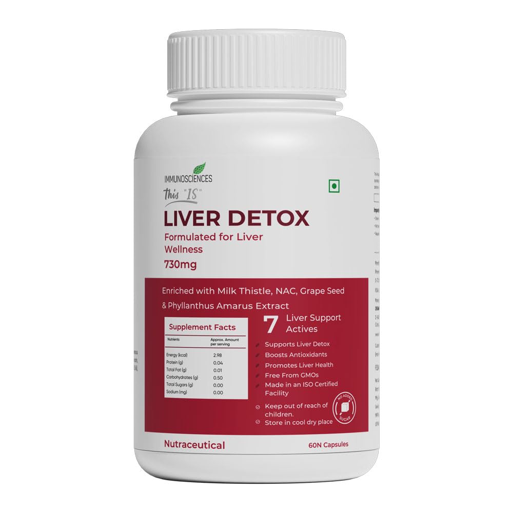IMMUNOSCIENCES Liver Detox Capsule For Men & Women - Helps To Maintain Healthy Liver Functions and Cholesterol Levels - 60 Capsules