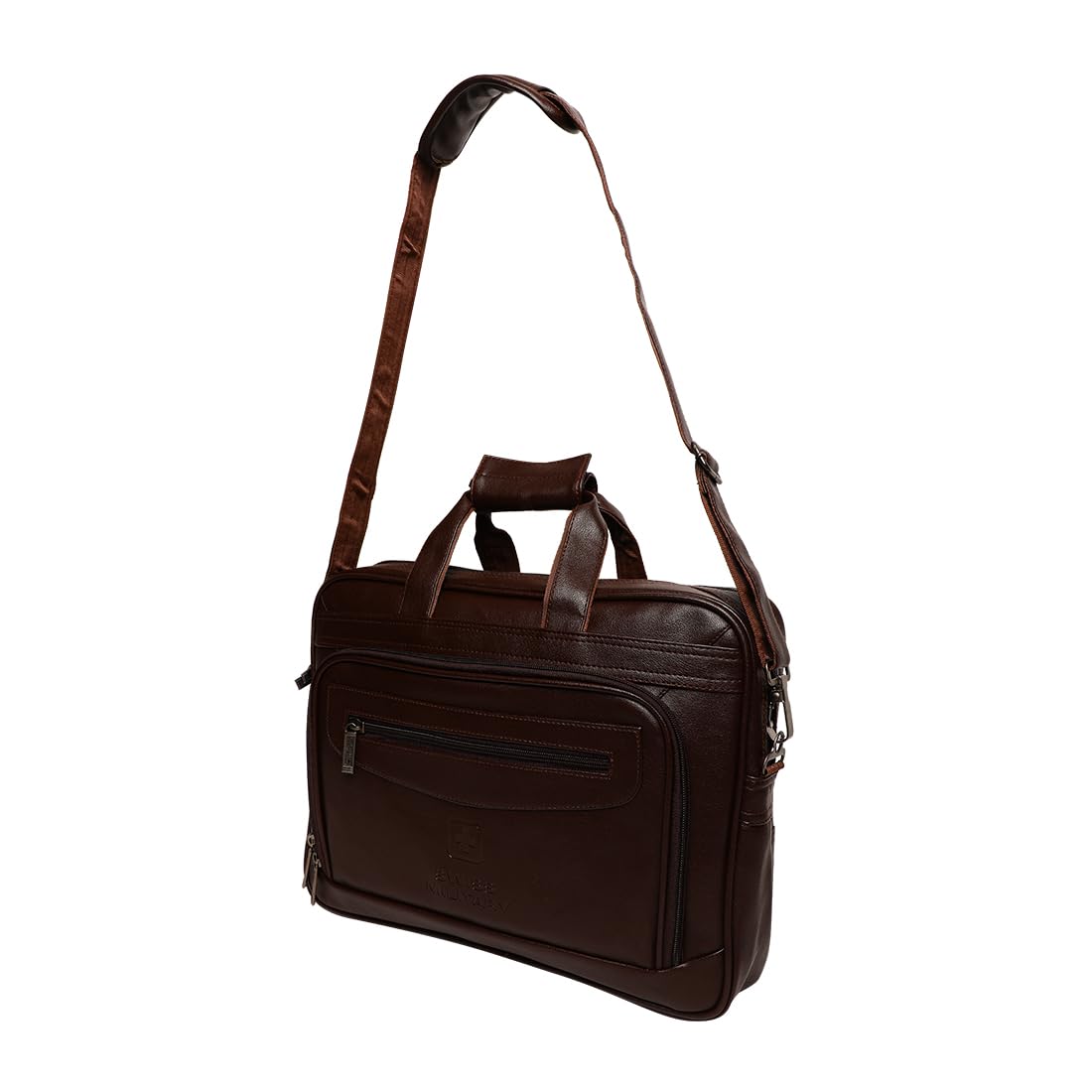 SWISS MILITARY VERBEPRO Premium Leatherette Laptop Sling Bag with 15.4 Inch Padded Compartment, Organizer Pocket & File Section, Premium Zippers & Detachable Strap, Use for Office, Business - Brown