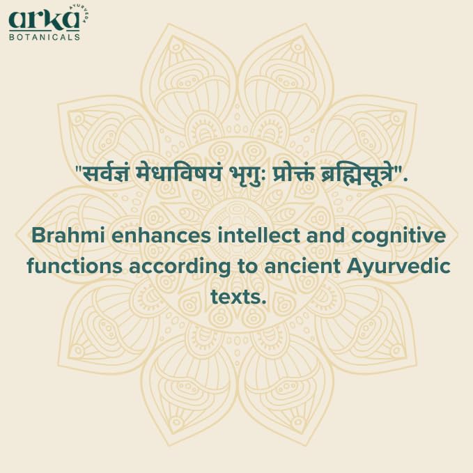 Arka Botanicals Brahmi - Bacopa 60 Veg Capsules | Natural Memory & Focus Support | Ayurvedic Herbal Supplement for Mind Wellness & Alertness | Brain Health & Learning Aid | Pure Herbs Formula