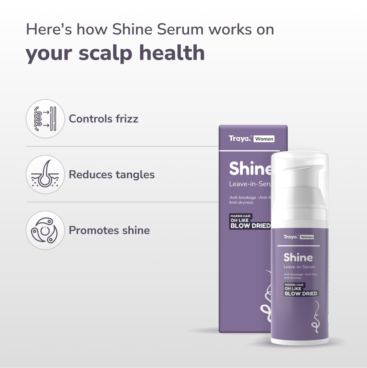 Traya Shine Leave-in Serum | Anti-Frizz Hair Serum for Dull, Dry and Damaged Hair | Anti-breakage Formula for Hair Protection | Paraben-Free | 50 ml