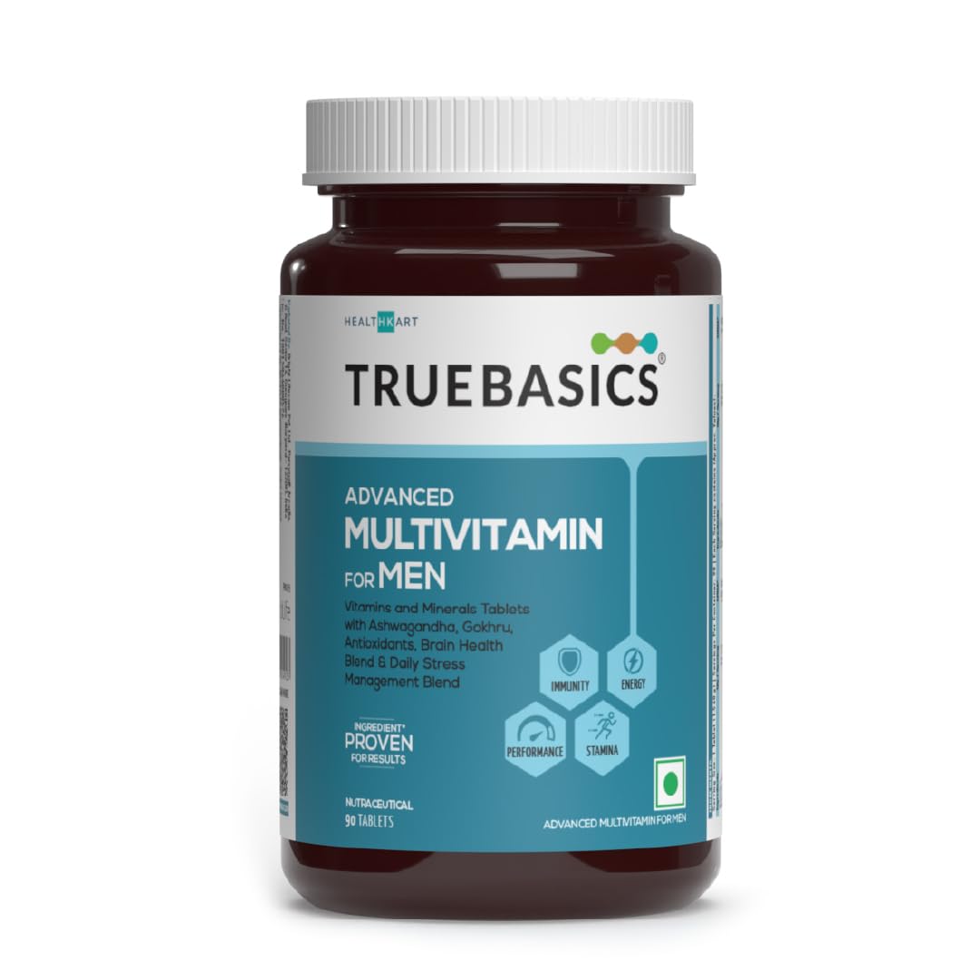 TrueBasics Advanced Multivitamin For Men (90 Tablets) | With Ashwagandha, Gokhru & Kawach, Vitamin D3 and Multiminerals | For Immunity, Energy, Strength & Stamina