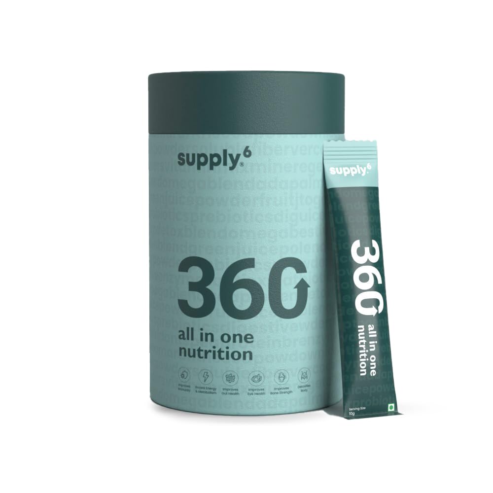 Supply6 360 Ultimate Health Powder for Women & Men | Daily supplement with 63+Vitamins, Minerals, Probiotics, and Superfoods | Daily Greens | Gut Health supplement, Energy, Immunity (15 Servings)