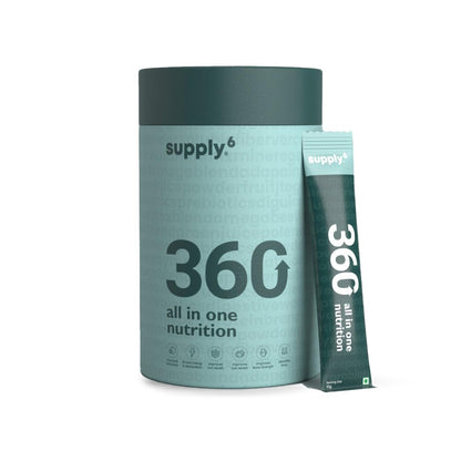 Supply6 360 Ultimate Health Powder for Women & Men | Daily supplement with 63+Vitamins, Minerals, Probiotics, and Superfoods | Daily Greens | Gut Health supplement, Energy, Immunity (15 Servings)