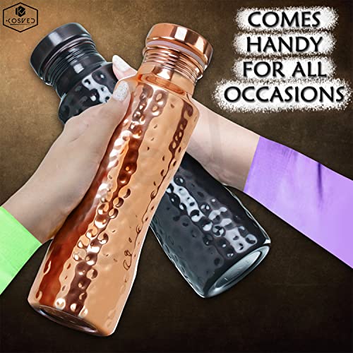 KOSVED Pure Copper Jasmine Antique Hammered Water Bottle| 100% Copper, Leak-proof, For Everyday Yoga Use, (800ml/ 27oz)