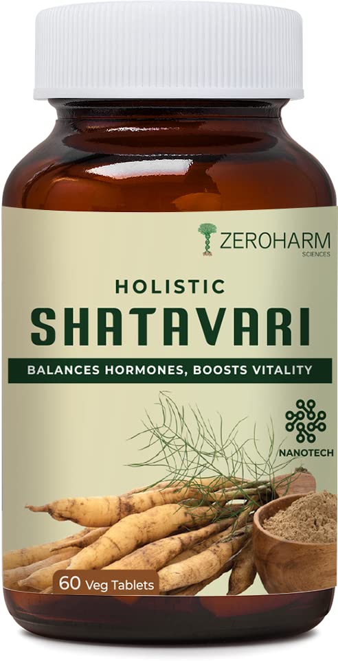 ZEROHARM Holistic Shatavari tablets | Herbal health supplement for women | Balanced hormones | Antioxidant effects | Boosts overall health | Reduces acne | Improves chances of conception.