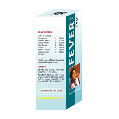 JHACTIONS HOMEOPATHY Fever Drop, Helps Lower Body Temperature and Associated Chills, 30ml || Pack of 2