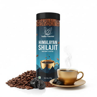 India Flavour Shilajit Instant Black Coffee – 30% Shilajit in 100g | Aromatic Hot & Cold Coffee, Good for Beginners, Energy & Stress Relief | 100g (Pack of 1)