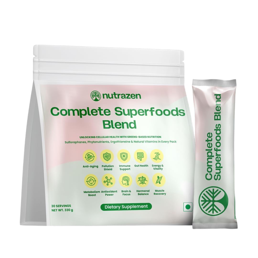 Nutrazen Complete Superfoods Blend – 30 Sachets | 50+ Superfoods | Vitamins, Minerals & Probiotics | Daily Plant-Based Nutrition | Supports Digestion, Gut Health, Detox & Immunity | Sugar-Free Supplement
