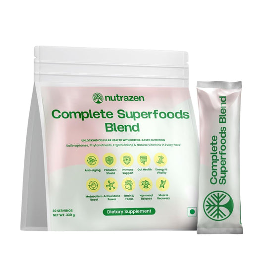 Nutrazen Complete Superfoods Blend – 30 Sachets | 50+ Superfoods | Vitamins, Minerals & Probiotics | Daily Plant-Based Nutrition | Supports Digestion, Gut Health, Detox & Immunity | Sugar-Free Supplement