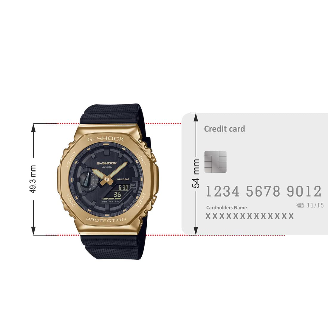 Casio G-Shock GM-2100G-1A9DR Gold IP Black Analog-Digital Dial Black Resin Strap Men's Watch Shock and 200M Water Resistant G1278