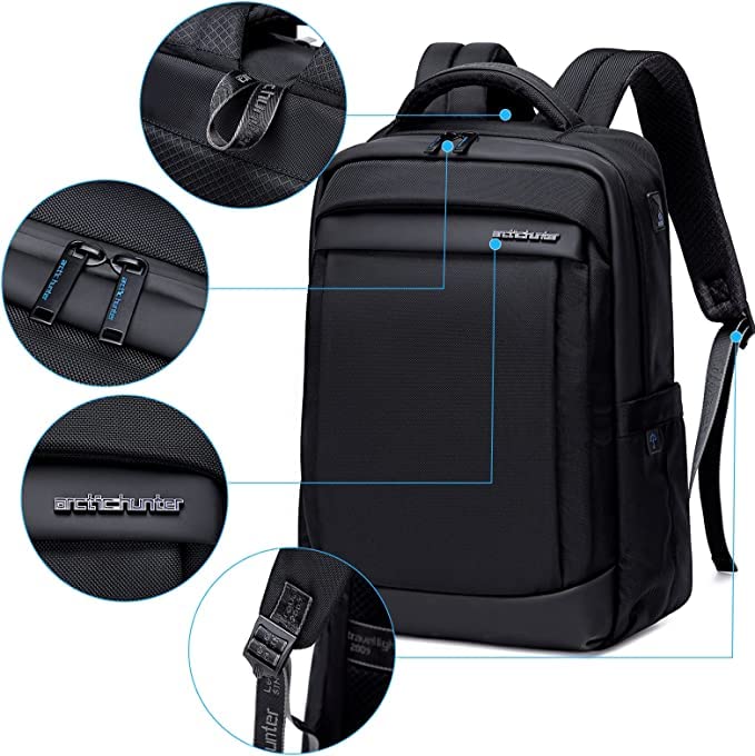 Arctic Hunter Slim Laptop Backpack for Men Women 16L Lightweight 2 Pockets Office Backpack Sleek Water Resistant 15.6-inch Laptop Bag for Business Daily College,Black