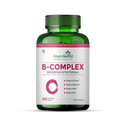 Simply Herbal Vitamin B Complex Capsules with RDA for B12 Supplement for Hair Growth Metabolism & Support Healthy Brain Function (120 Capsules)