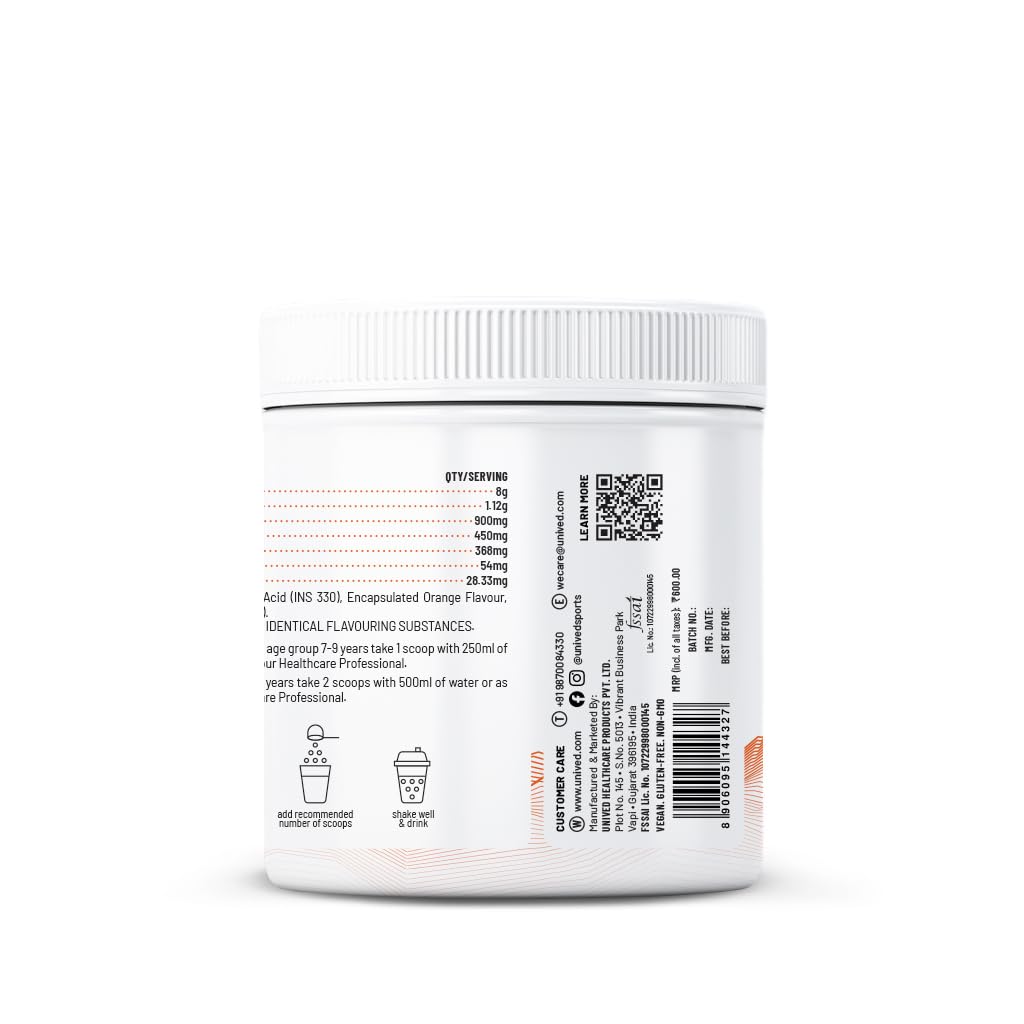 Unived Junior’s Hydration Mix | For Young Athletes | For Energy and to Replenish Lost Electrolytes & to Rehydrate | Essential Electrolytes with Vitamin C & Zinc | Ages 7-18 (Tangy Orange)