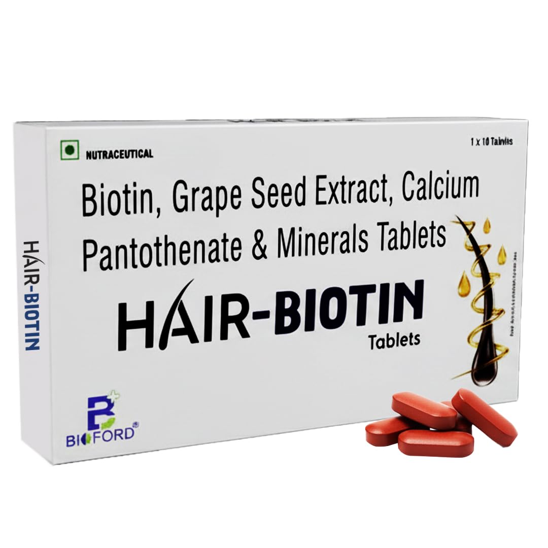 Bioford Hair Biotin Tablets with Grape Seed Extract, Calcium Pantothenate & Essential Minerals | Supports Hair Growth, Strong Nails & Healthy Skin | Pack of 1