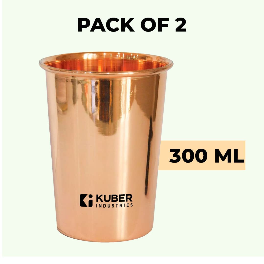 Kuber Industries Copper Water Bottle 950 ml & Pack of 2 Glasses 300ml | 100% Pure Copper Water Bottle& Glasses I Leak Proof, Rust Proof I Copper Utensils For Home, School & Office