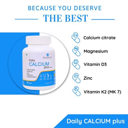 Boldfella Daily CALCIUM plus - Calcium Citrate 1000 mg - 100% Vegetarian Calcium Supplement - 60 Tablets