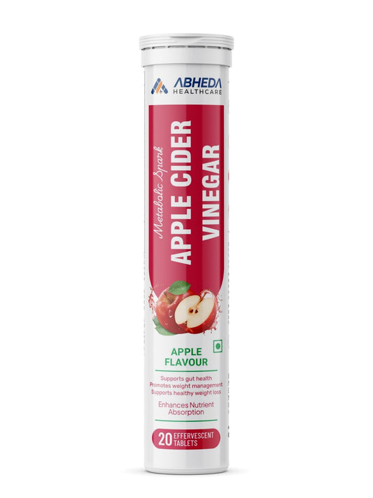 Abheda Healthcare Apple Cider Vinegar Effervescent Tablets - 500mg | ACV with Pomegranate, Beet Root & B-Vitamin | Supports Weight Management & Metabolism | 20 Tablet - Pack Of 1