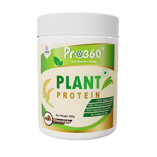 Pro360 Plant Protein Powder (Chocolate Flavor, 400g) - 100% Vegan, Lactose-Free, High Protein for Men & Women - Pea, Brown Rice & Green Tea Extracts